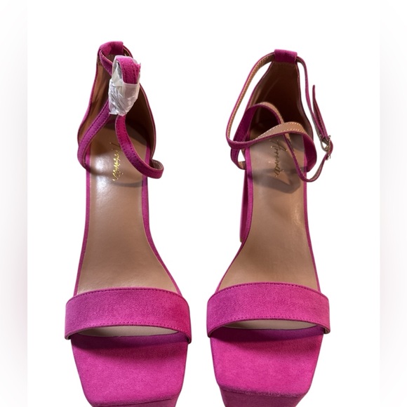 Fuchsia Pink Suede Platform Block Heel Sandals - Picture 10 of 14